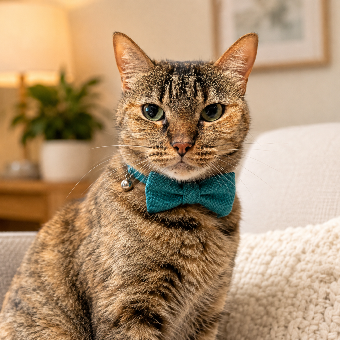 Teal Hemp Cotton Bowtie Cat Collar