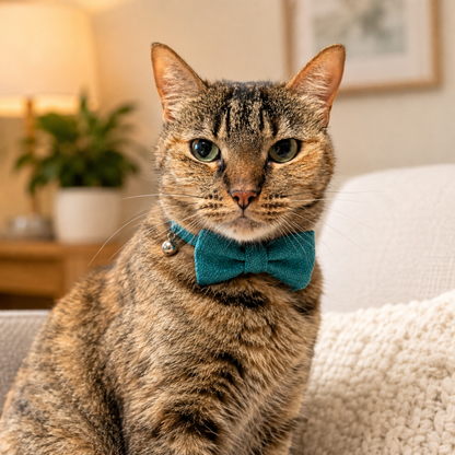 Teal Hemp Cotton Bowtie Cat Collar
