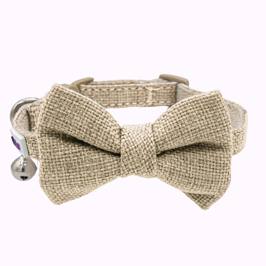 Tan Hemp Cotton Bowtie Cat Collar