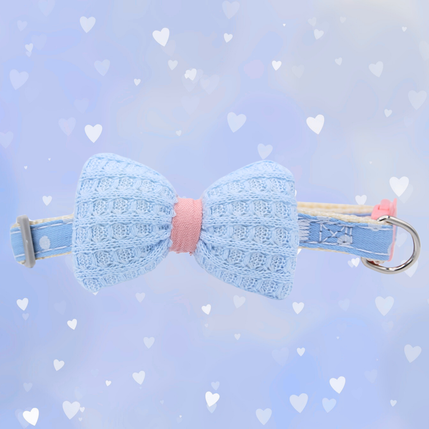 Blue Knit Bow + Polka Dot Cat Collar