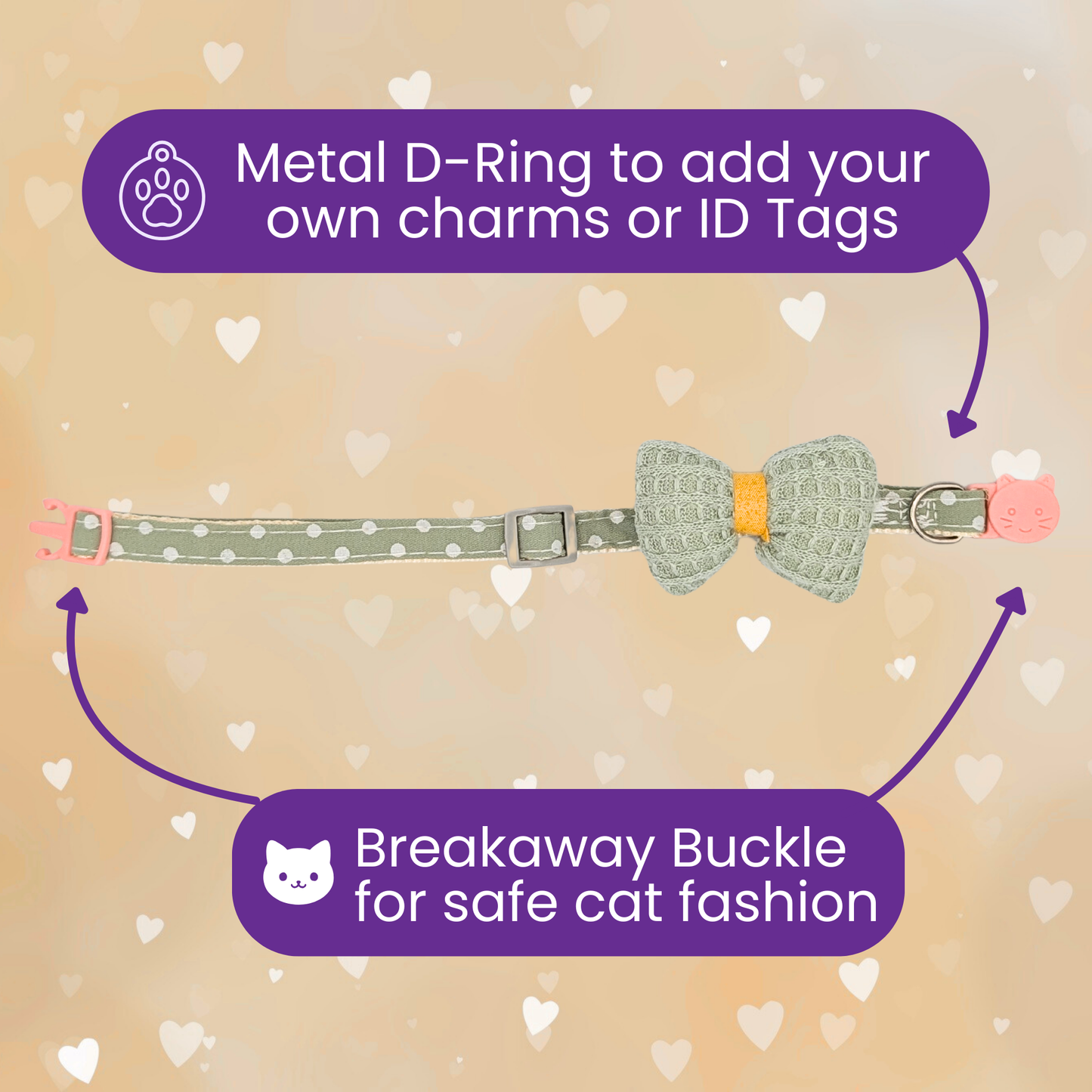 Green Knit Bow + Polka Dot Cat Collar