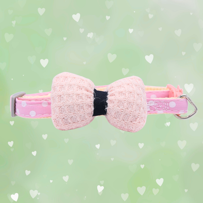 Pink Knit Bow + Polka Dot Cat Collar