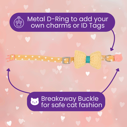 Yellow Knit Bow + Polka Dot Cat Collar