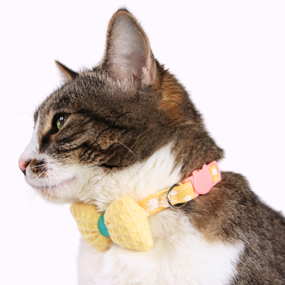 Yellow Knit Bow + Polka Dot Cat Collar