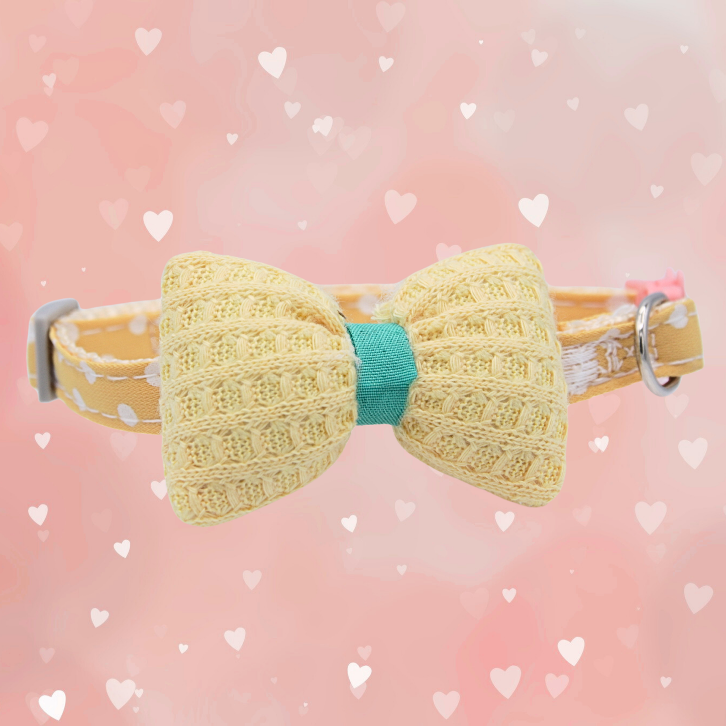 Yellow Knit Bow + Polka Dot Cat Collar