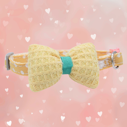 Yellow Knit Bow + Polka Dot Cat Collar