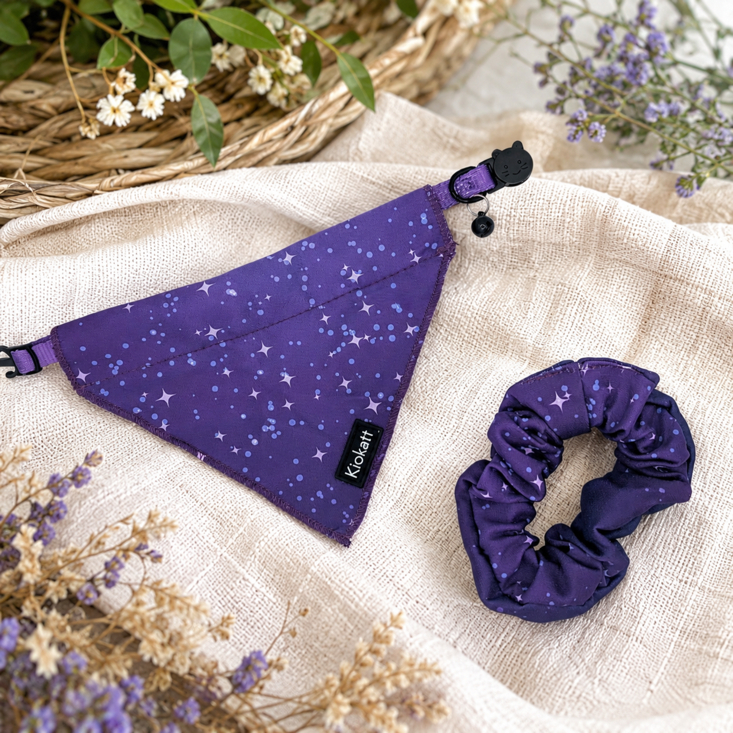 Purple Galaxy Stars Matching Cat Bandana & Scrunchie Set