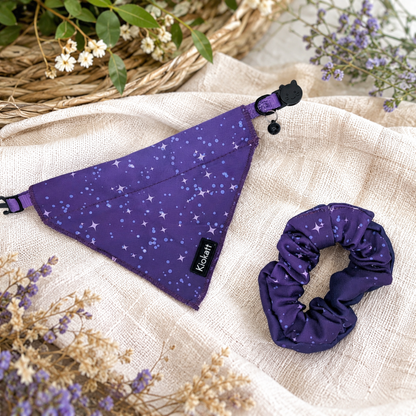 Purple Galaxy Stars Matching Cat Bandana & Scrunchie Set