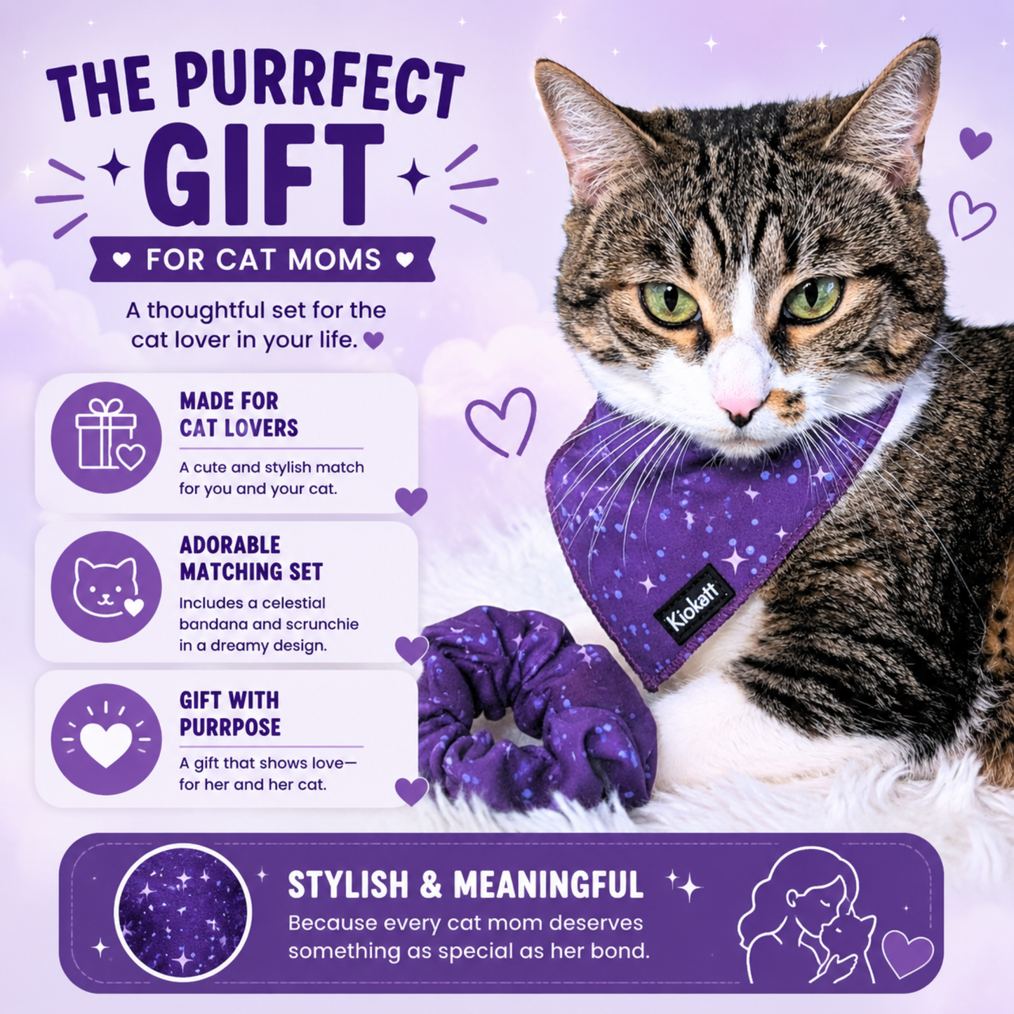 Purple Galaxy Stars Matching Cat Bandana & Scrunchie Set