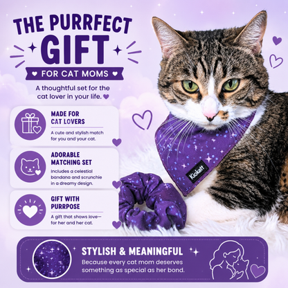 Purple Galaxy Stars Matching Cat Bandana & Scrunchie Set