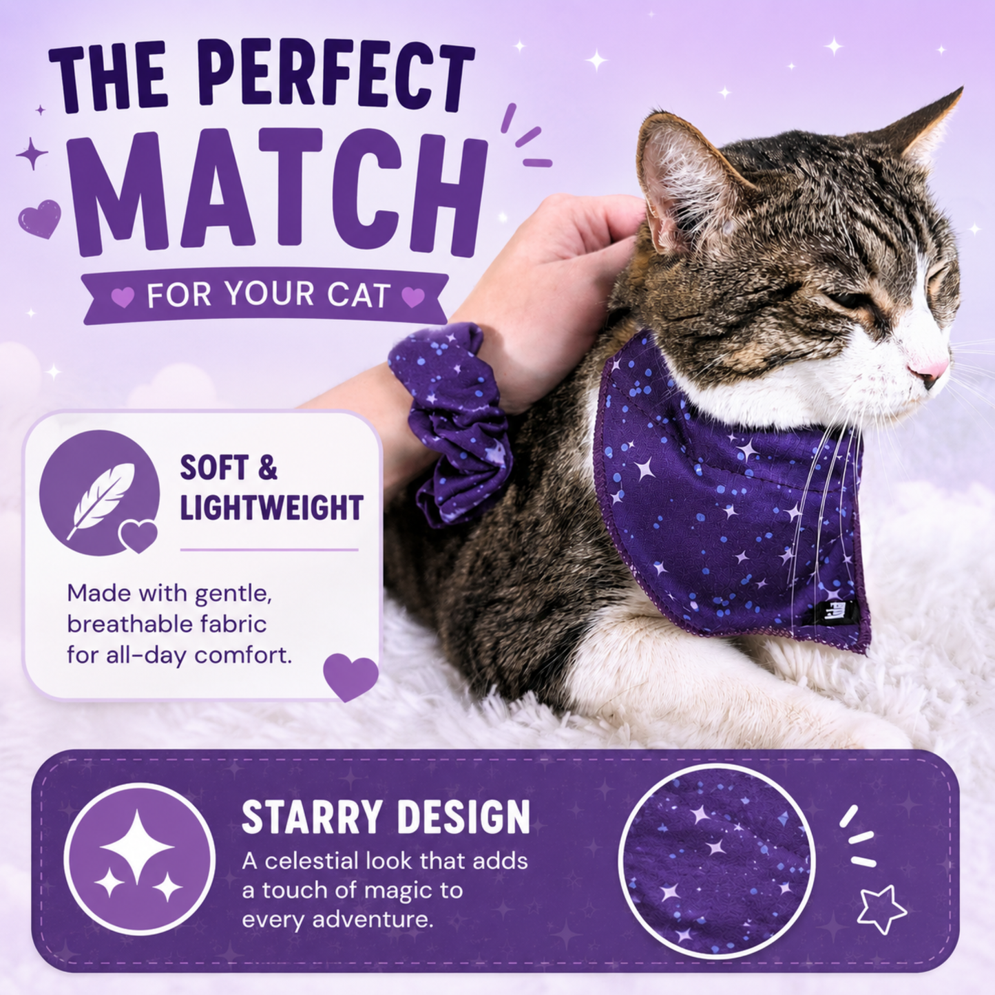 Purple Galaxy Stars Matching Cat Bandana & Scrunchie Set