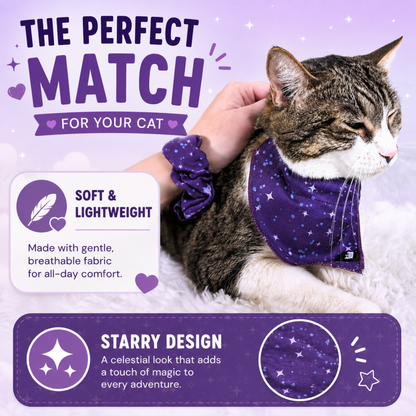 Purple Galaxy Stars Matching Cat Bandana & Scrunchie Set
