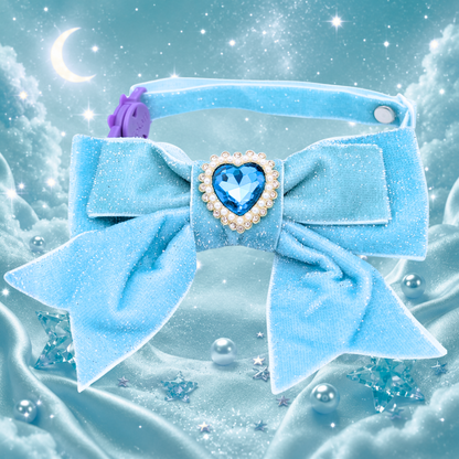 Blue Princess Sparkle Bow Cat Collar