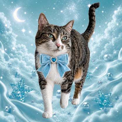 Blue Princess Sparkle Bow Cat Collar