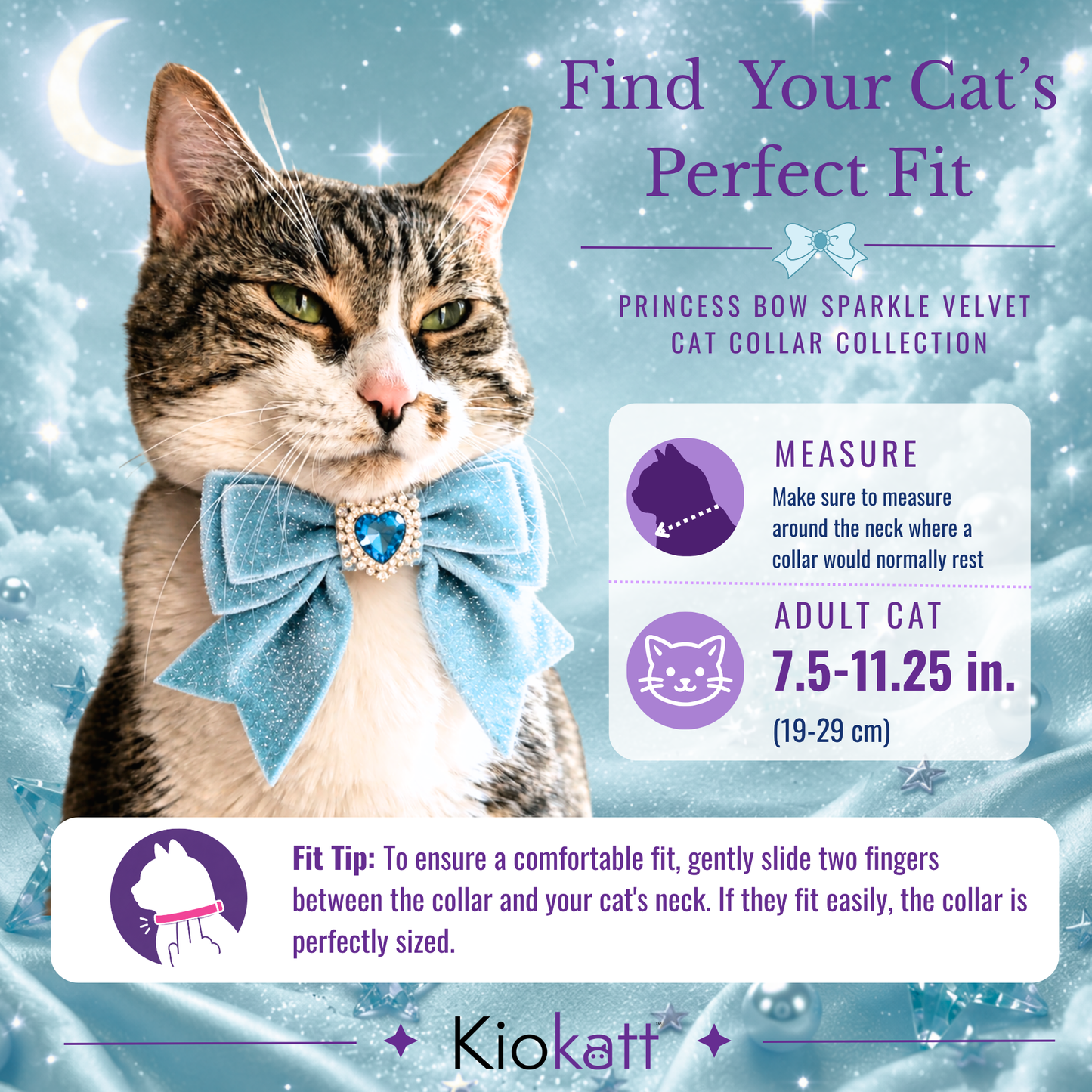 Blue Princess Sparkle Bow Cat Collar