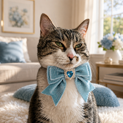 Blue Princess Sparkle Bow Cat Collar