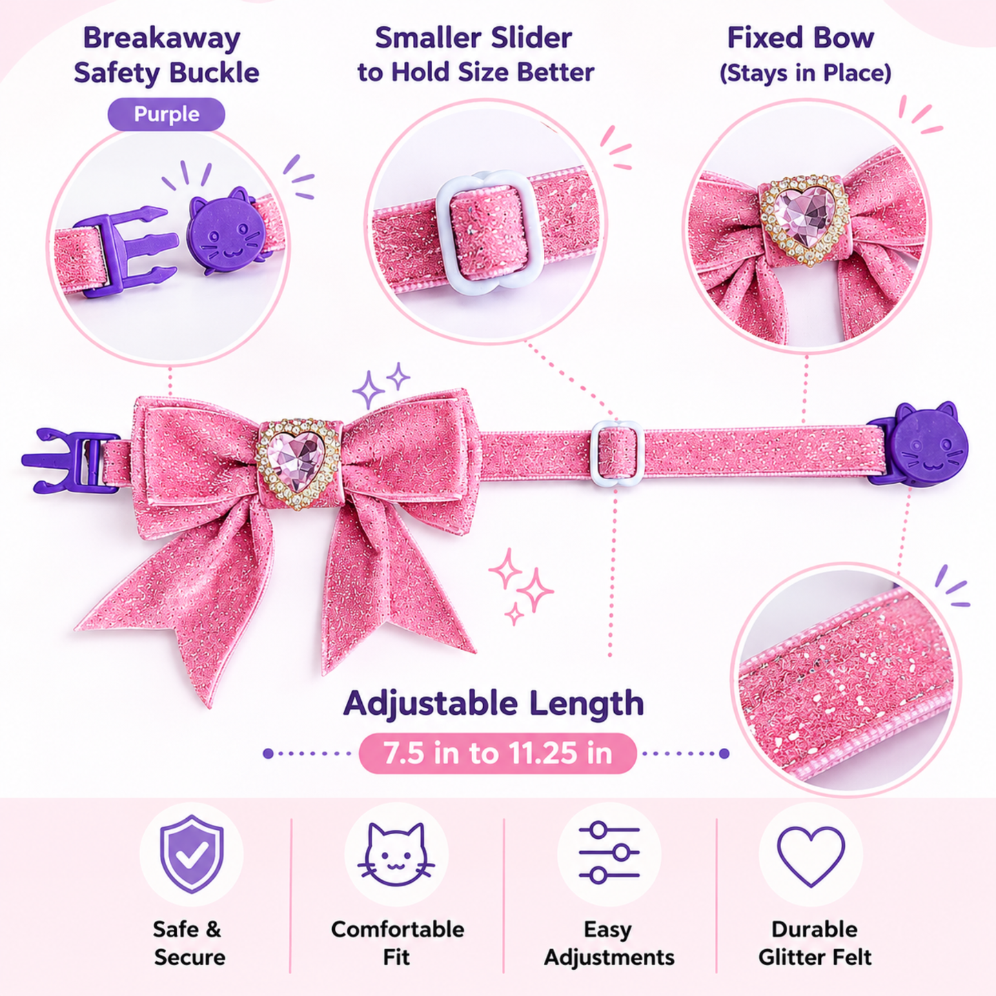 Pink Princess Sparkle Bow Cat Collar