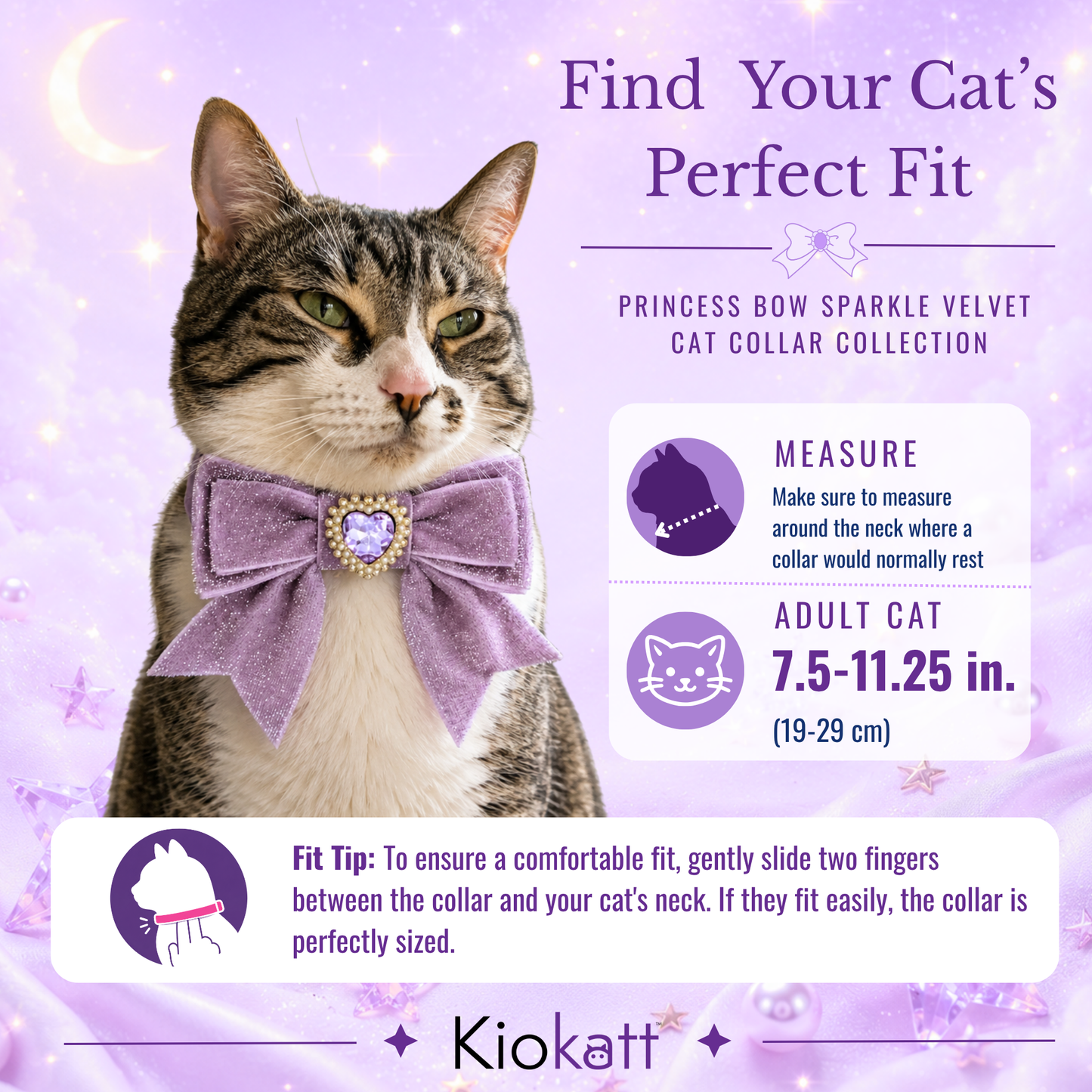Purple Princess Sparkle Bow Cat Collar