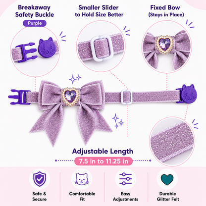 Purple Princess Sparkle Bow Cat Collar