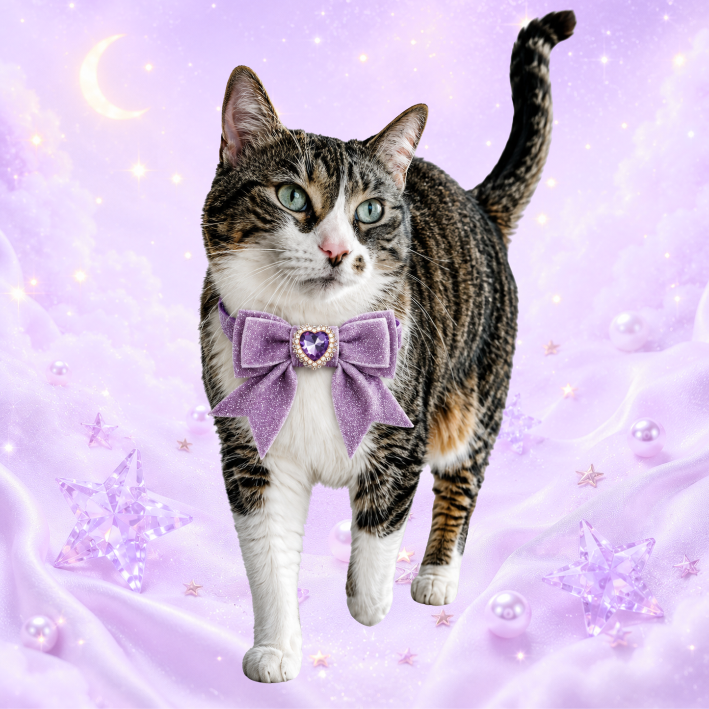 Purple Princess Sparkle Bow Cat Collar