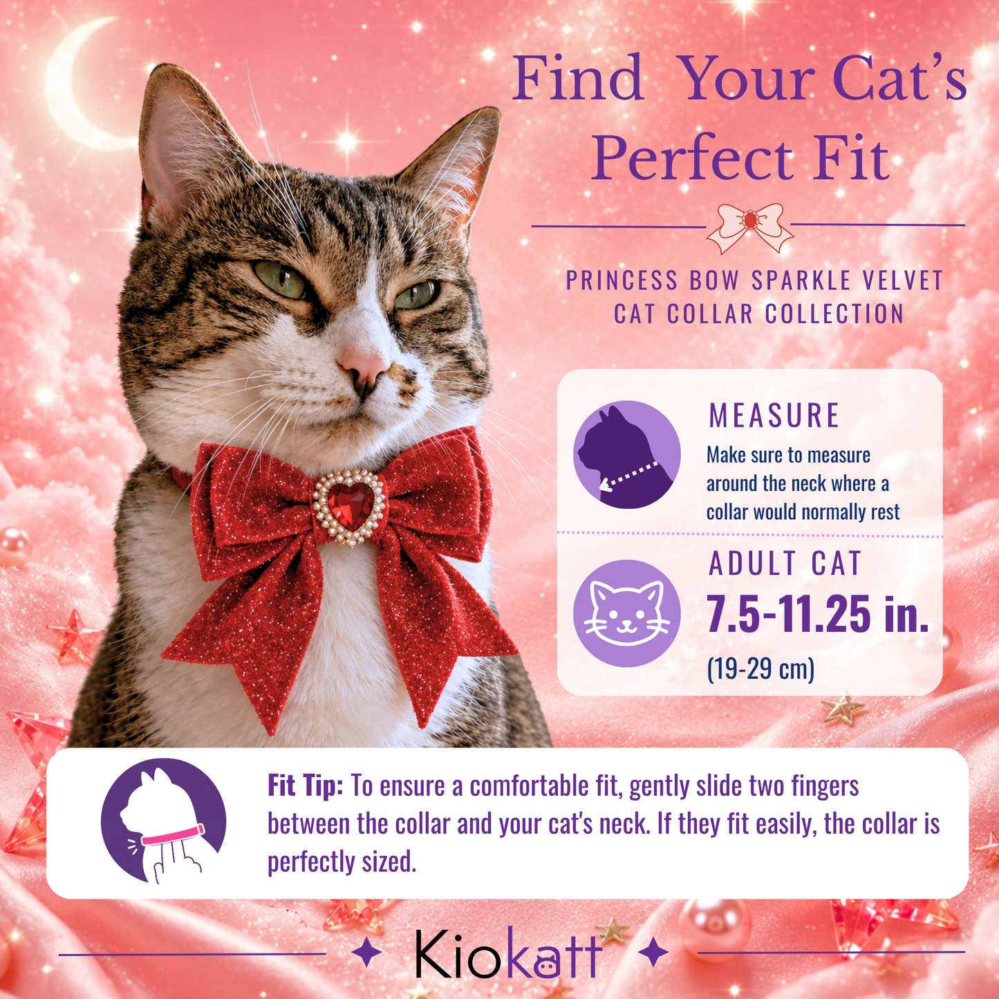 Red Princess Sparkle Bow Cat Collar