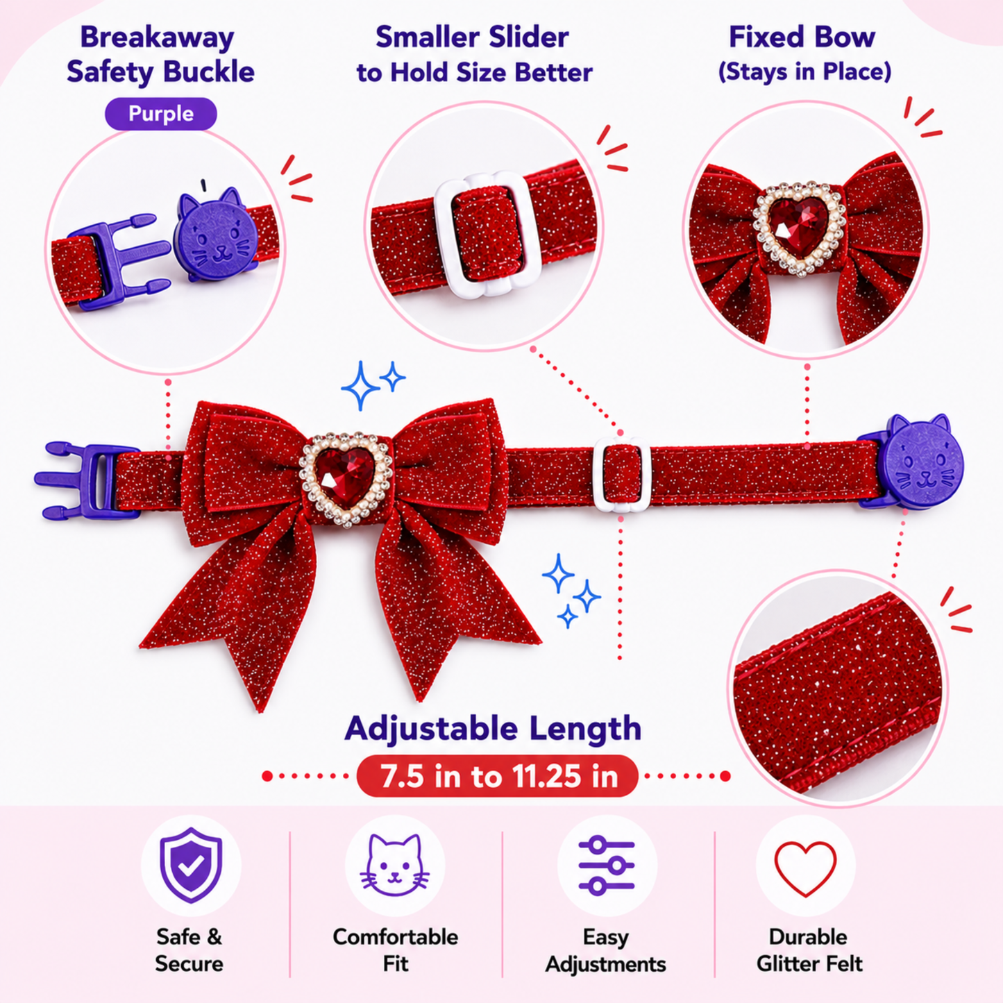 Red Princess Sparkle Bow Cat Collar