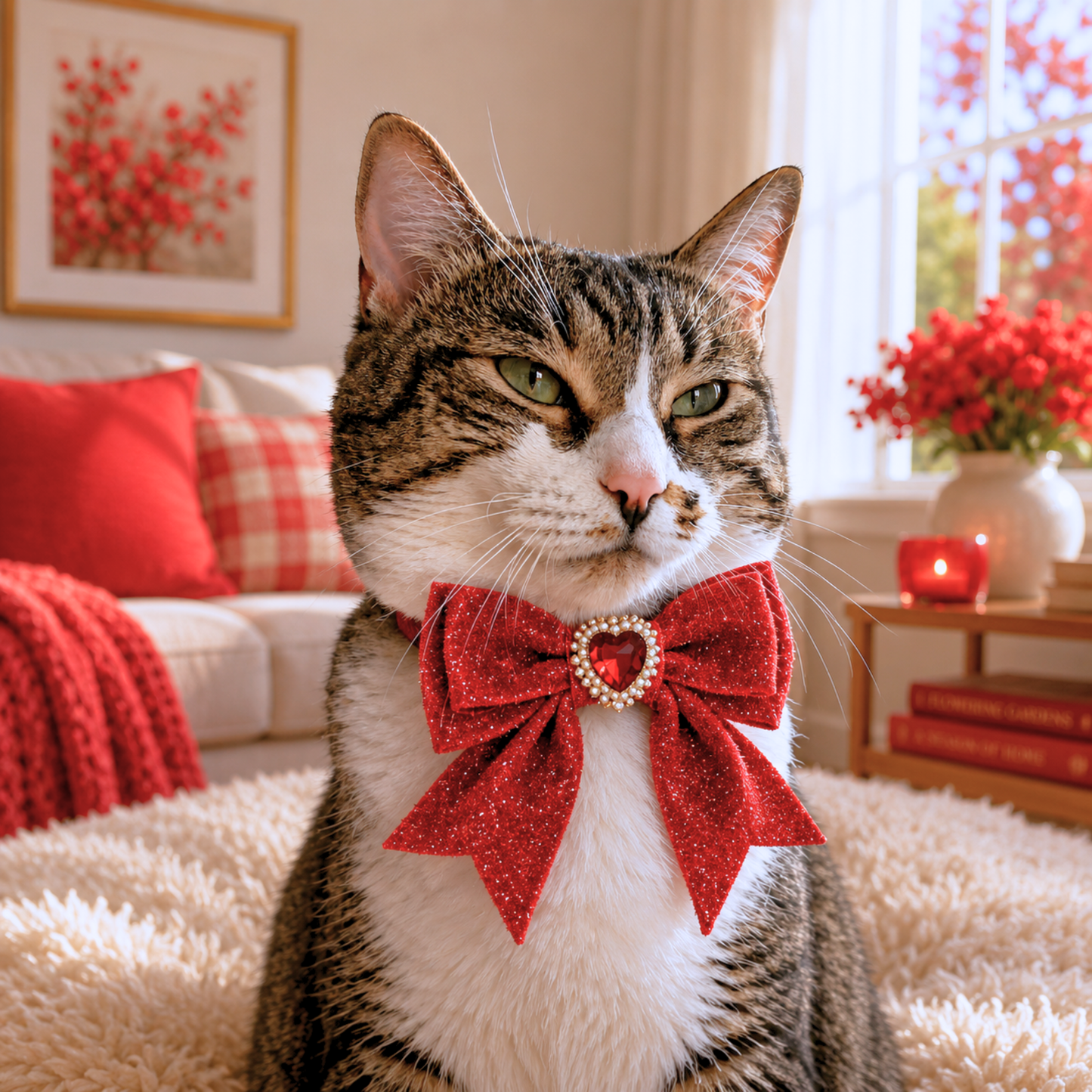 Red Princess Sparkle Bow Cat Collar