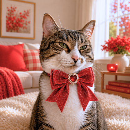 Red Princess Sparkle Bow Cat Collar