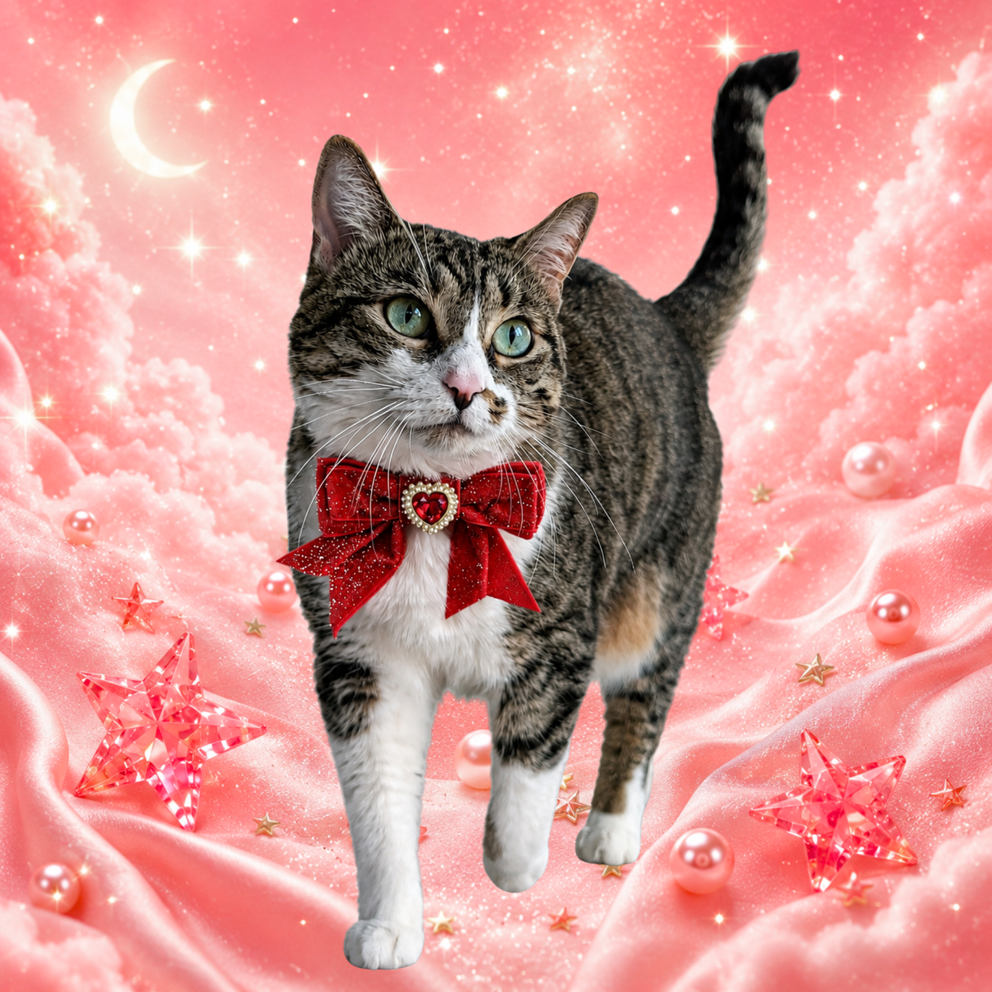 Red Princess Sparkle Bow Cat Collar