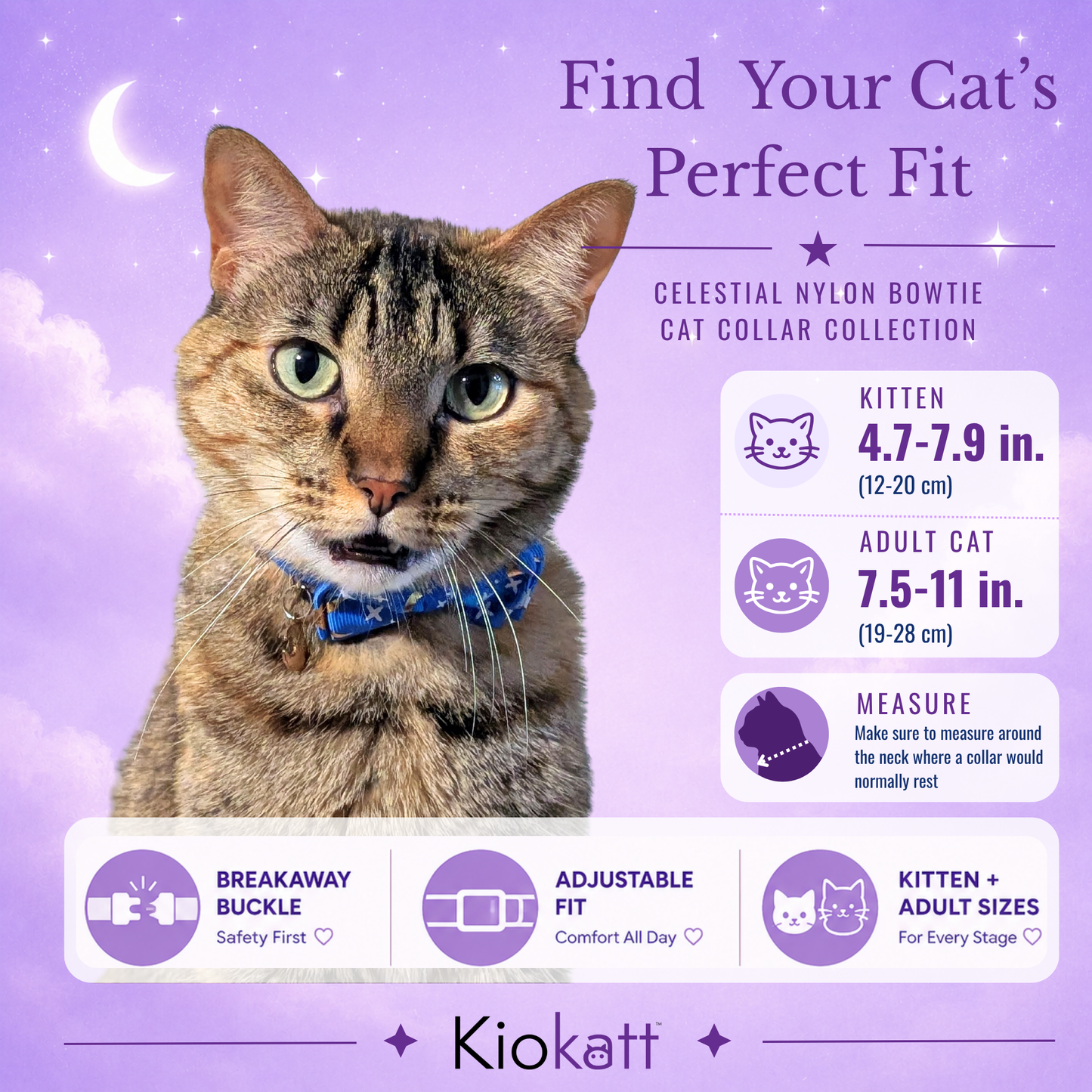 Blue Celestial Bowtie Cat Collar (Adult Size)