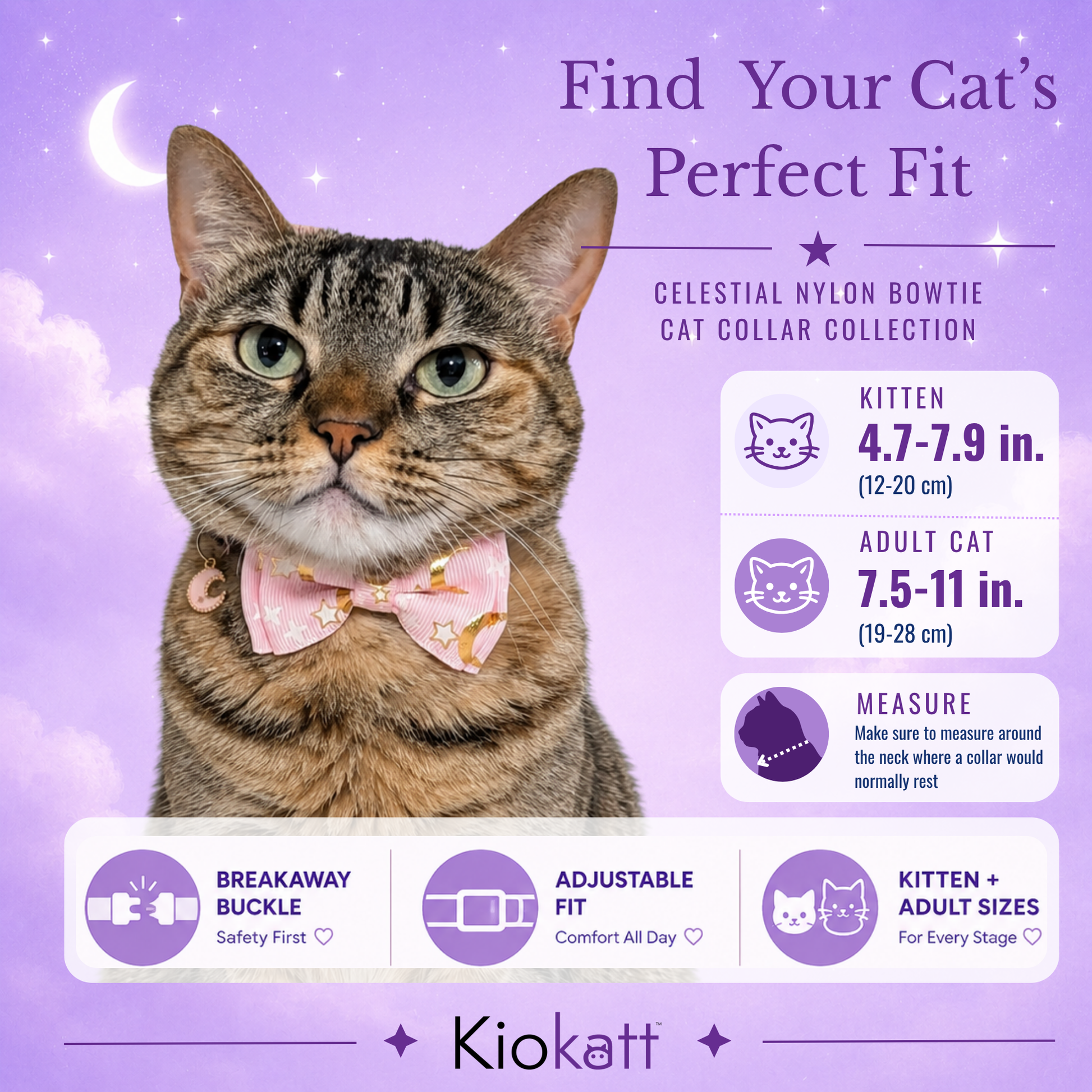 Pink Celestial Bowtie Cat Collar (Adult Size) - Kiokatt