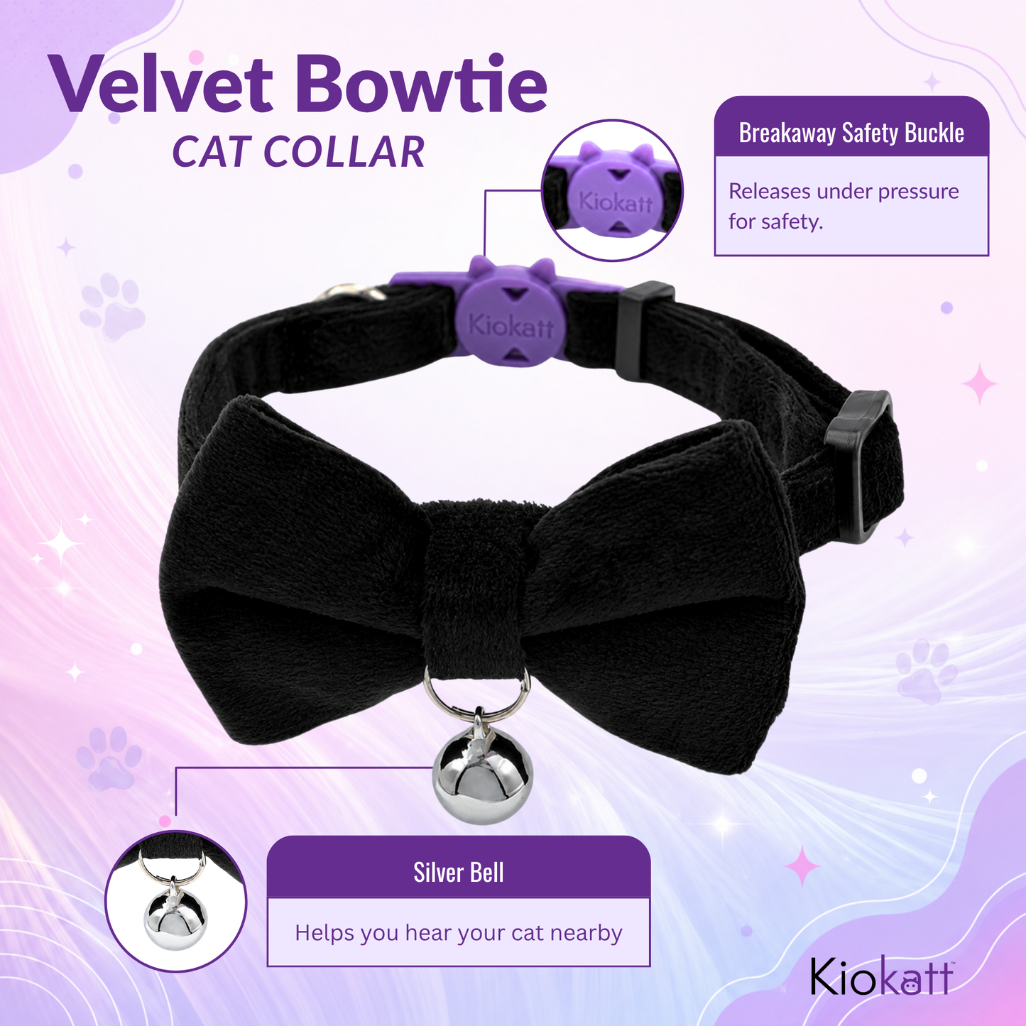 Black Velvet Bowtie + Bell Cat Collar