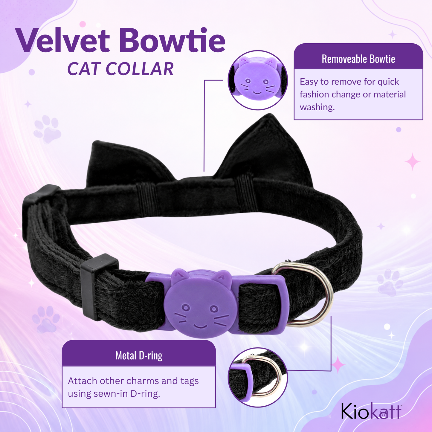 Black Velvet Bowtie + Bell Cat Collar