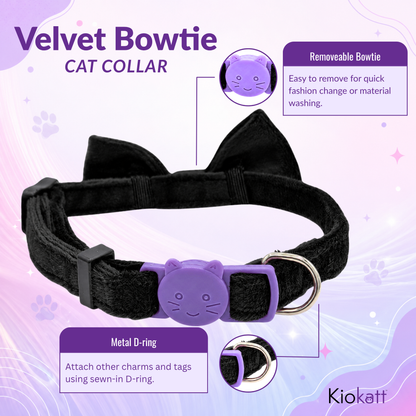 Black Velvet Bowtie + Bell Cat Collar