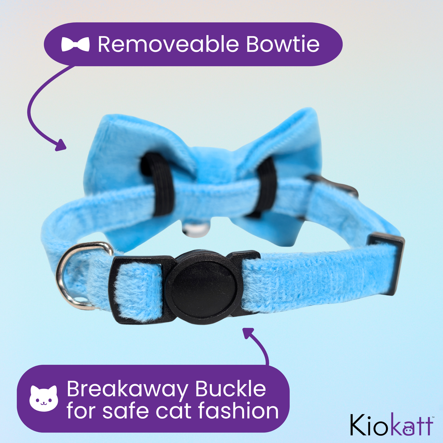 Blue Velvet Bowtie + Bell Cat Collar