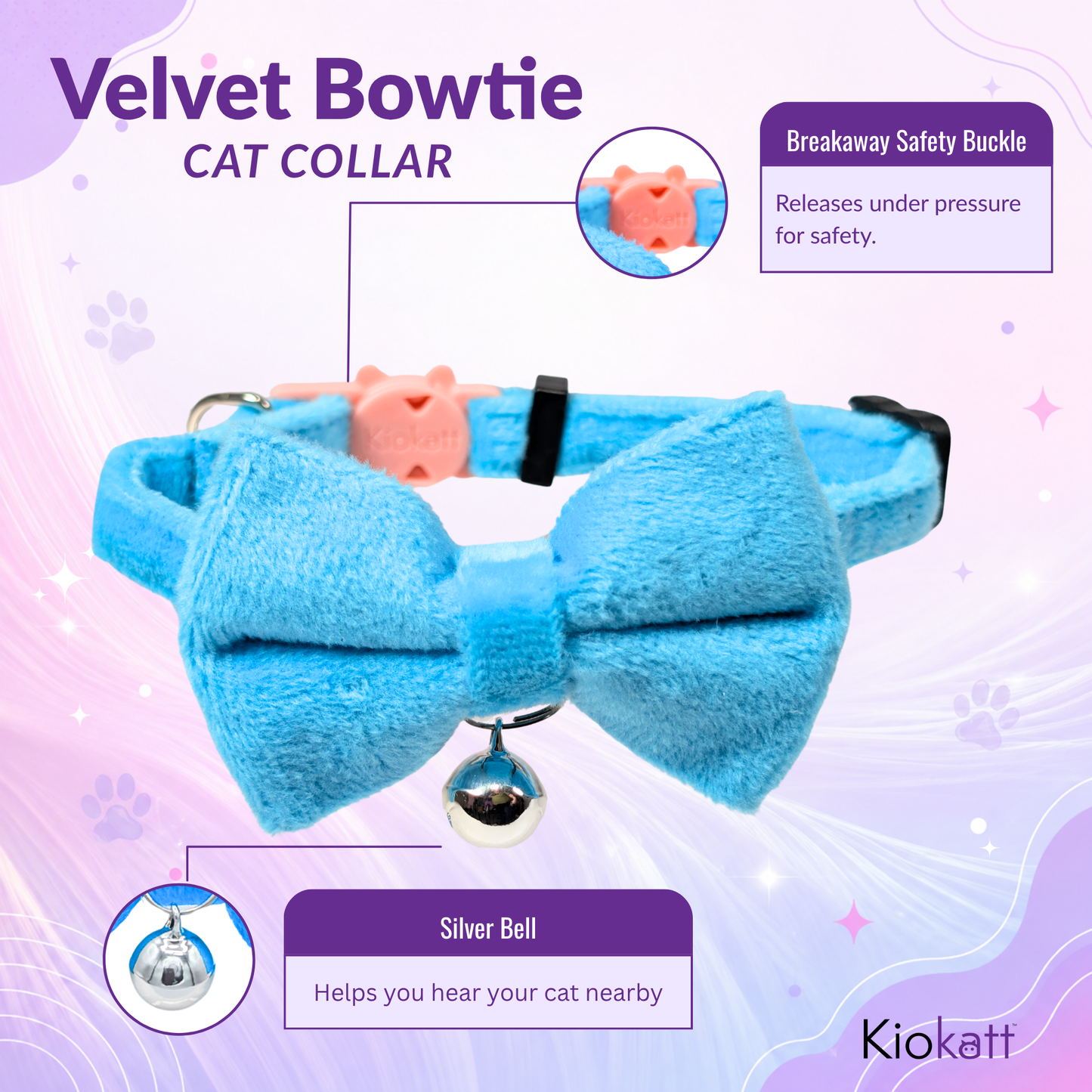 Blue Velvet Bowtie + Bell Cat Collar