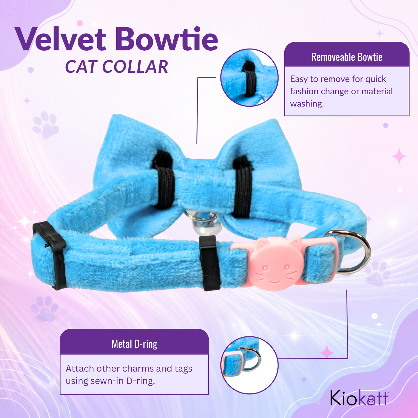 Blue Velvet Bowtie + Bell Cat Collar