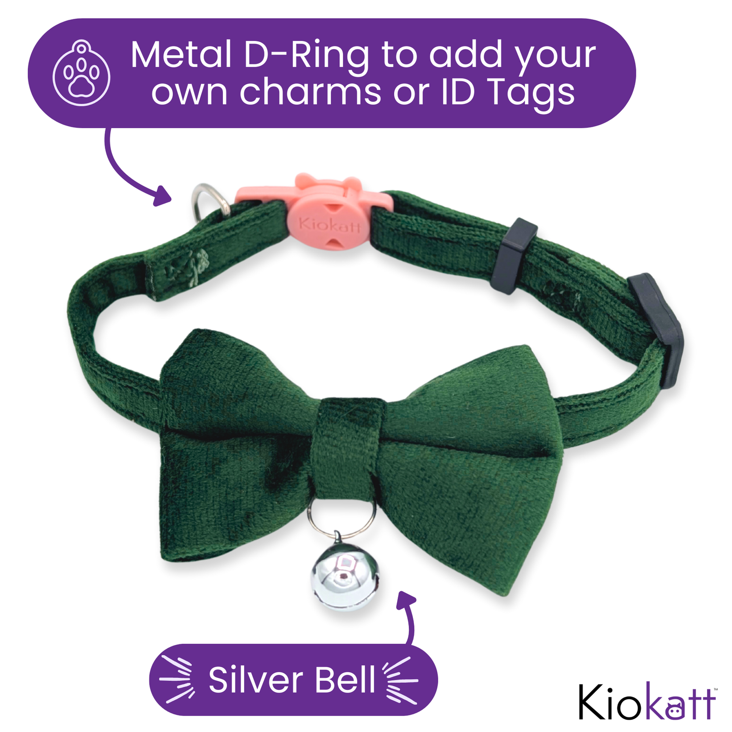 Hunter Green – Velvet Bowtie + Bell Cat Collar