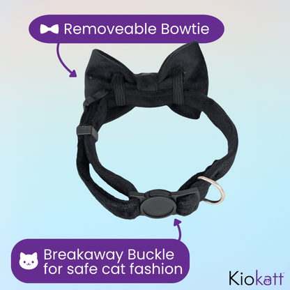 Black Velvet Bowtie + Bell Cat Collar