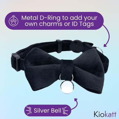 Black Velvet Bowtie + Bell Cat Collar