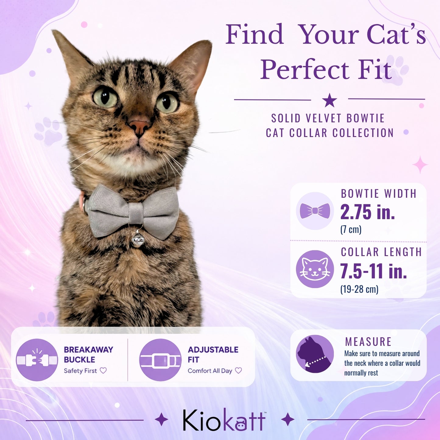 Grey Velvet Bowtie + Bell Cat Collar