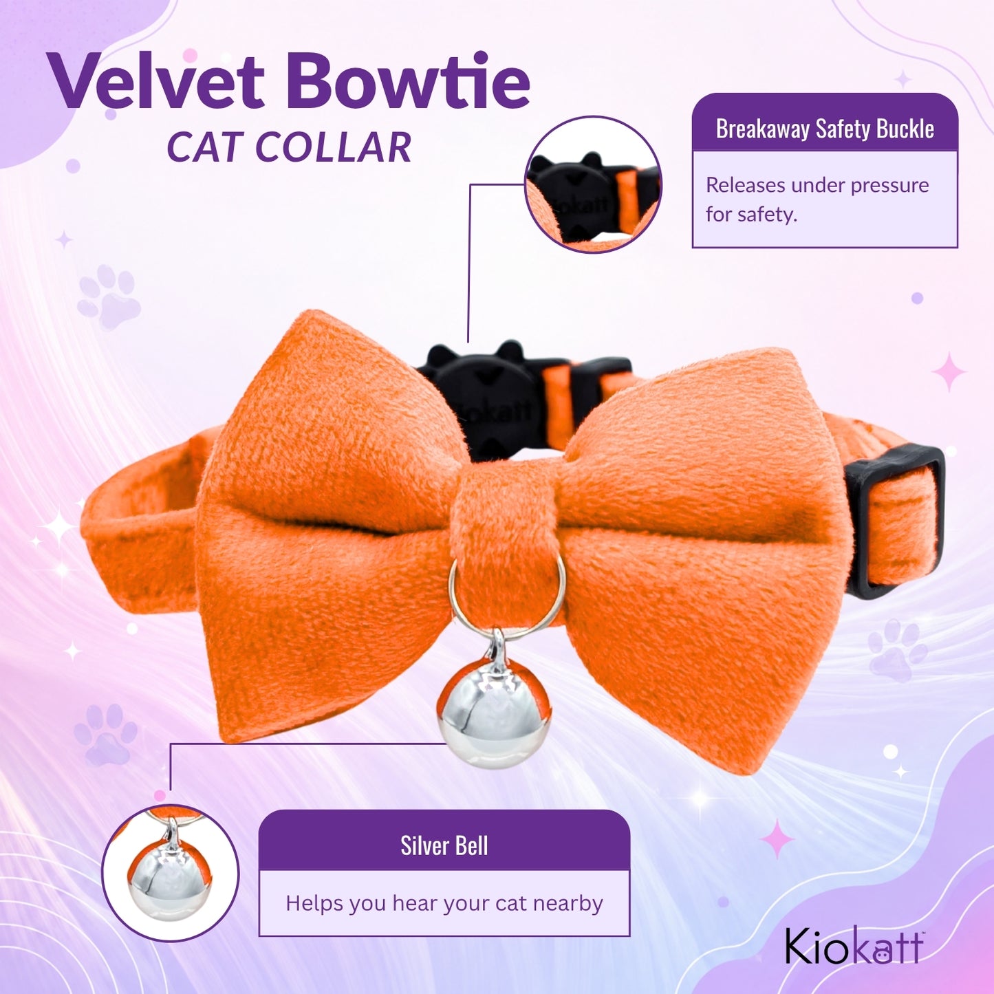 Orange Velvet Bowtie + Bell Cat Collar