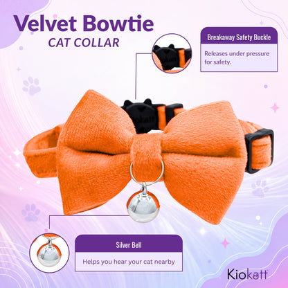 Orange Velvet Bowtie + Bell Cat Collar
