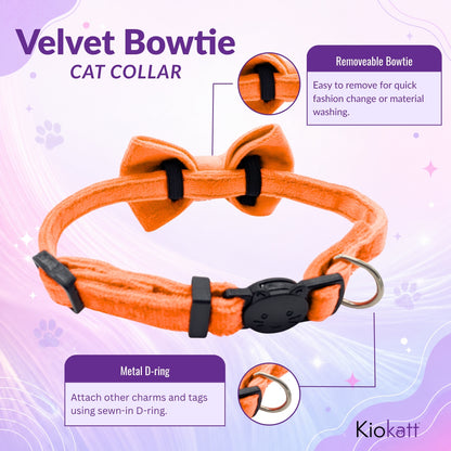 Orange Velvet Bowtie + Bell Cat Collar