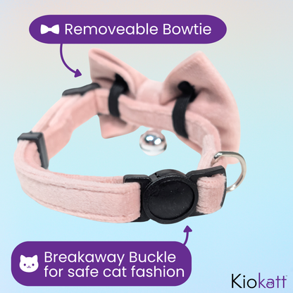 Pink Velvet Bowtie + Bell Cat Collar