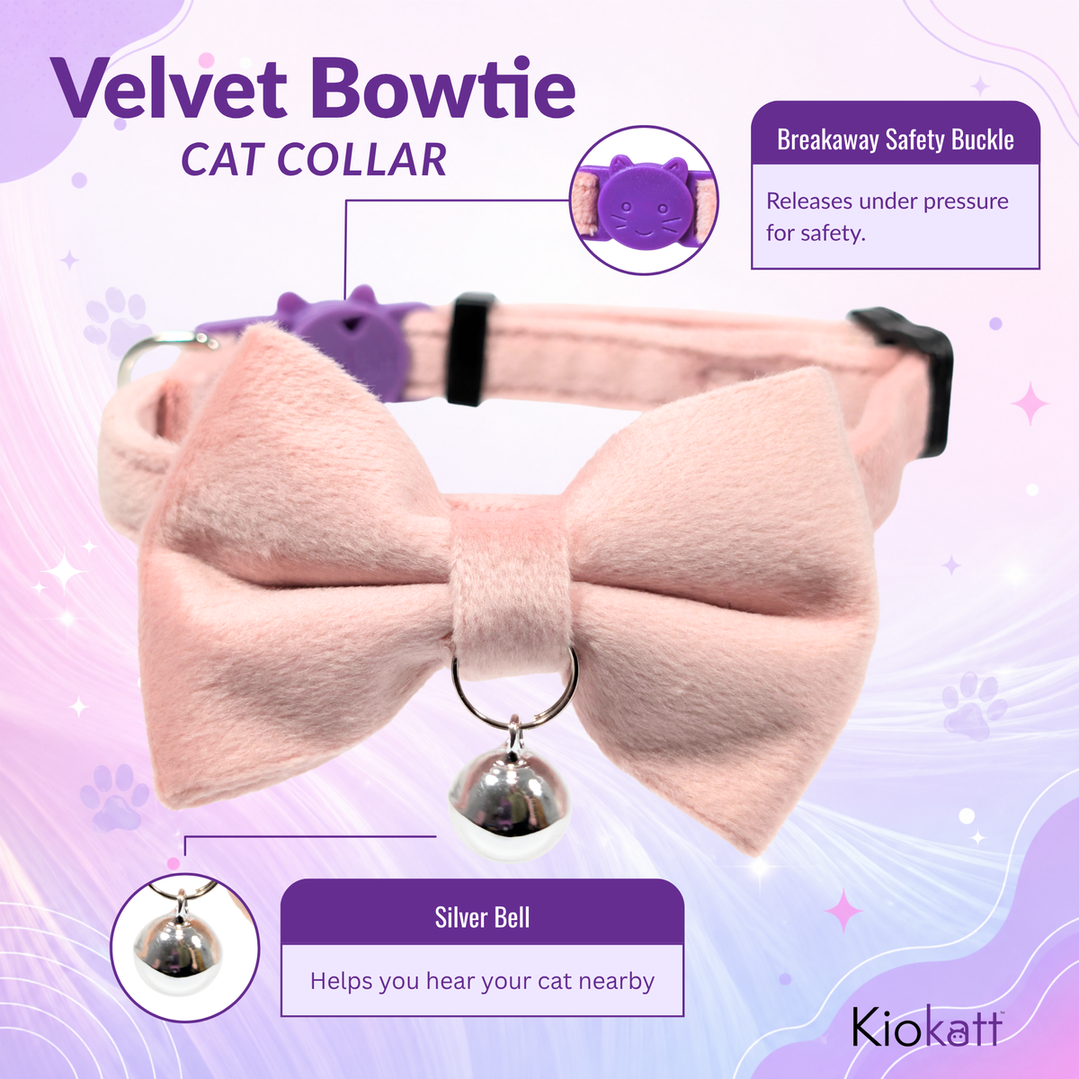 Pink Velvet Bowtie + Bell Cat Collar