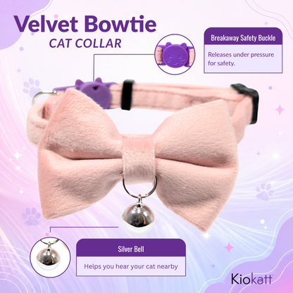 Pink Velvet Bowtie + Bell Cat Collar