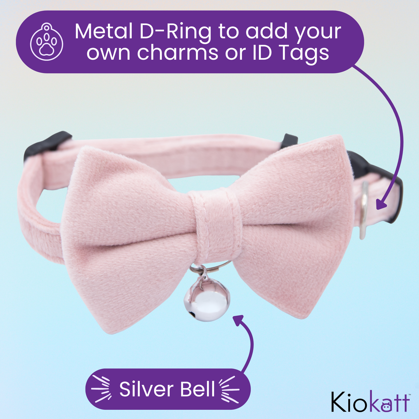 Pink Velvet Bowtie + Bell Cat Collar