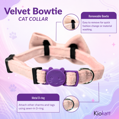 Pink Velvet Bowtie + Bell Cat Collar
