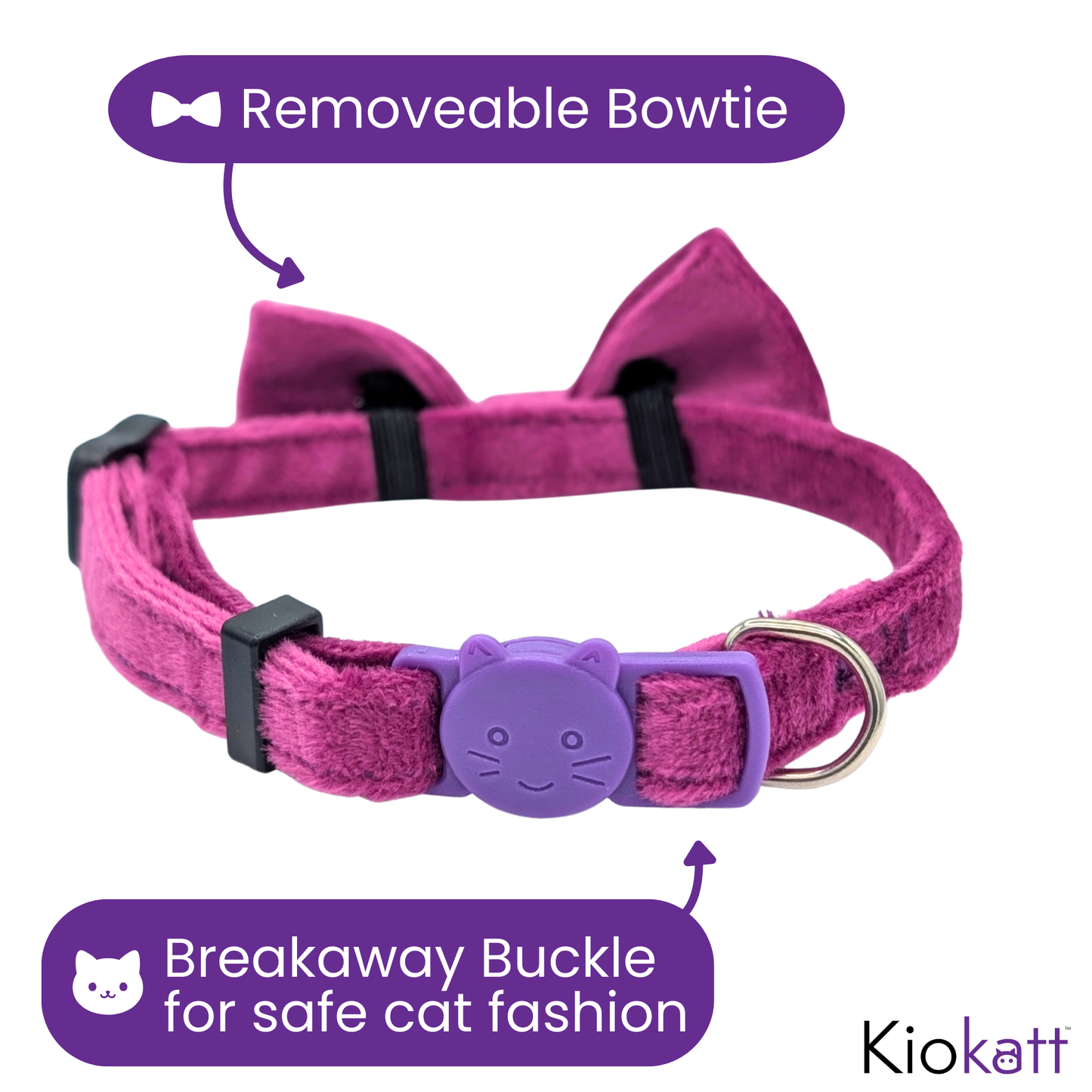 Majestic Purple – Velvet Bowtie + Bell Cat Collar